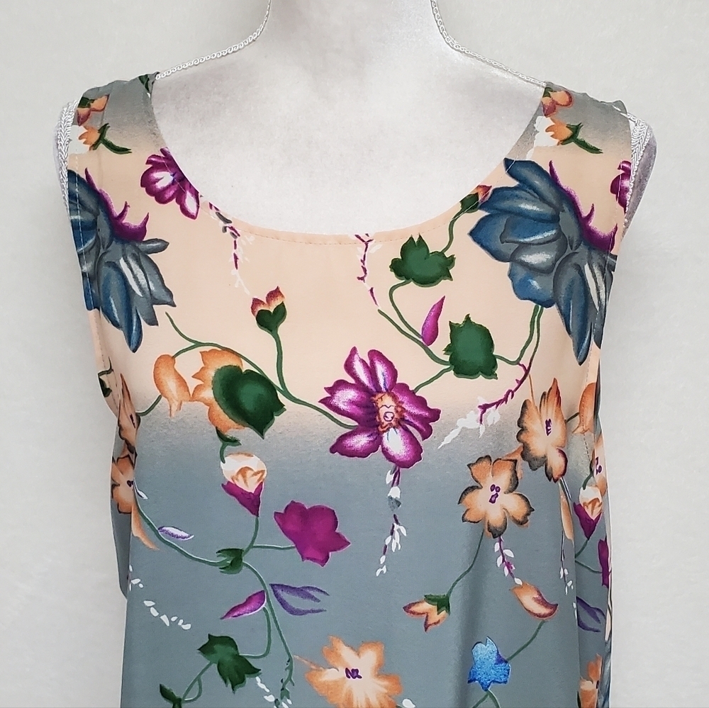 Vintage 80s Limited Apparel Blue Tropical Floral Sleeveless Maxi Shift Dress L - Picture 5 of 16